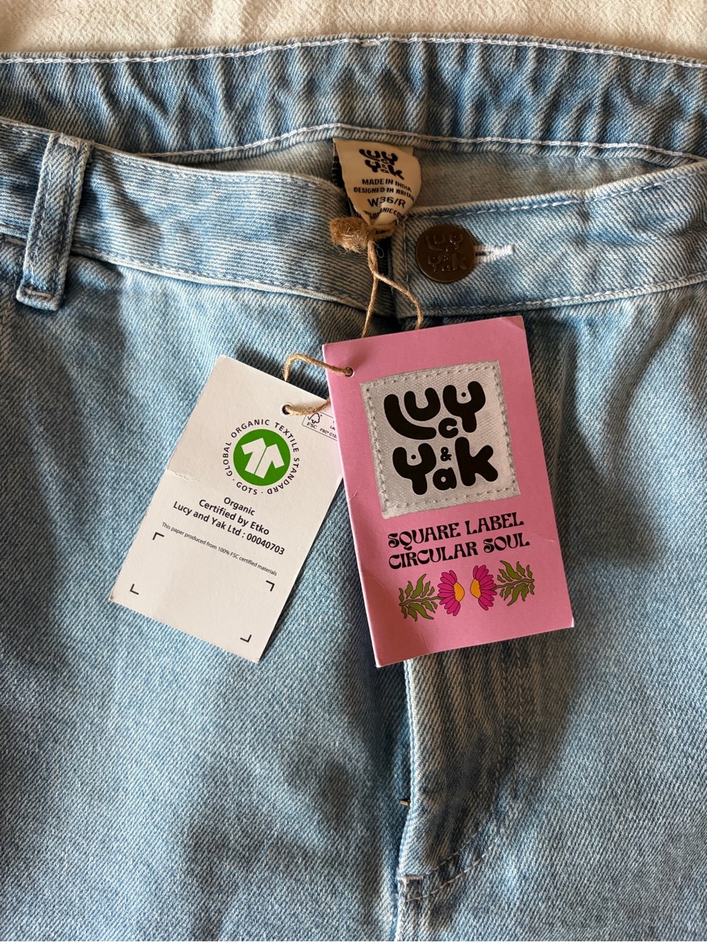 NWT Lucy & Yak Light Blue High-Rise Organic Denim Jeans Size 36